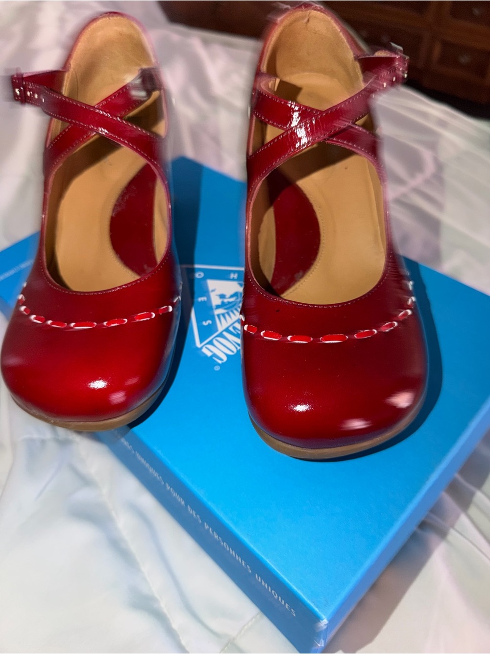 John Fluevog Wine/Cherry Red Mary Jane Block Heels - Picture 2 of 4